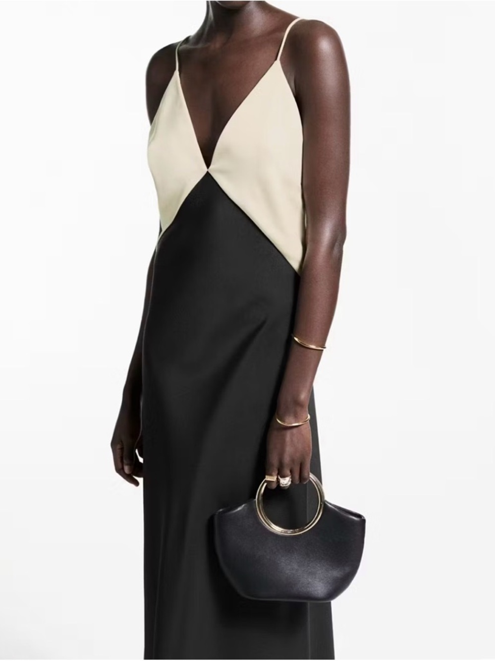 Mango Strapless Two-Tone Slip Dress in Black and Cream